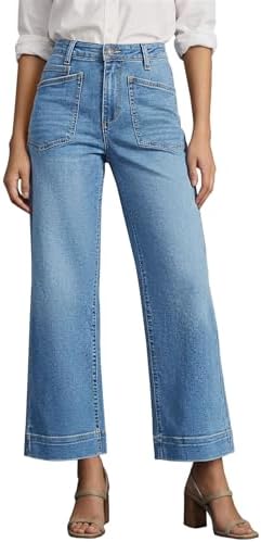 Cicy Bell Womens Cropped Wide Leg Jeans High Waisted Baggy Denim Ankle Pant