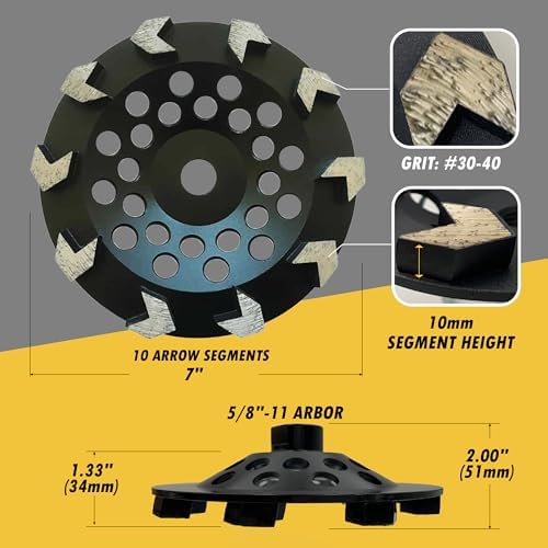 7" Diamond Grinding Wheel 10 Arrow Seg for Concrete & Coating 5/8"-11