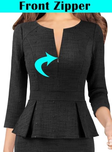 VFSHOW Womens Work Business Office Front Zipper Peplum Church Sheath Dress