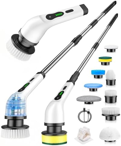Cordless Electric Spin Scrubber, 9 Brush Heads, 2-Speed Motor