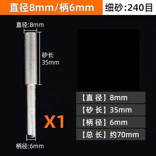 6-40mm Diamond Grinding Wheel Cylinder Shape, 240 Grit Mounted Points for Lapidary Glass Stone Carving, 6-8mm Shank Rotary Accessories (1 PC)(8mm)