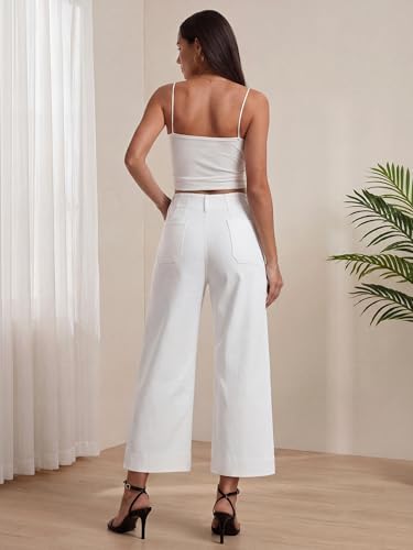 MOHHOM Women’s High Waisted Wide Leg Cropped Pants Stretchy Business Casual Work Pants with Pockets