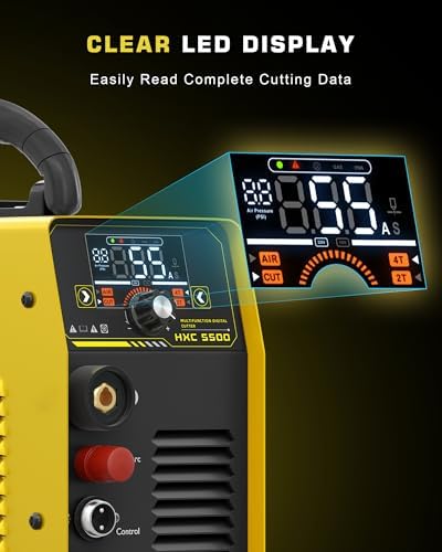 haxiaoer 55A Plasma Cutter [Large LED Display], Non Touch Pilot ARC High Frequency Air Power Plasma Cutter Machine, DC Inverter 110V/220V Dual Voltage Plasma Cutting Machine, PT/2T/4T, 1/2” Clean Cut