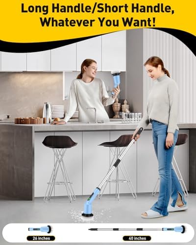 Electric Spin Scrubber for Bathroom, Shower Scrubber with Long Handle