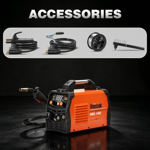 140A MIG Welder, Flux Core Welder Machine, Gasless MIG Welding Machine 3 in 1 IGBT Inverter Welder Portable Wire Feed Welder with LCD Display (140A Welder)