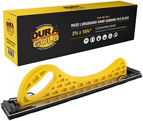 Dura-Gold Pro Series Longboard Hand Sanding File Sander Block - Hook & Loop Backing and PSA Adapter Pad & 400 Grit PSA Longboard Sandpaper 12 Yard Roll, 2-3/4" Wide