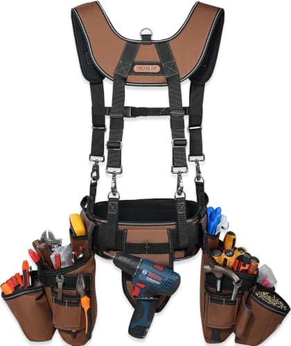 WELKINLAND 39-Pocket Tool Belt With Suspenders, Heavy-Duty Roof Tool Belt