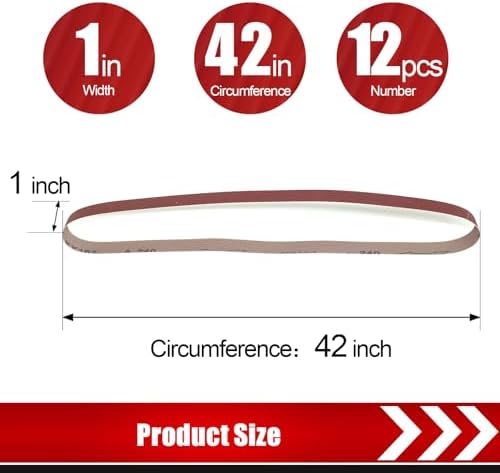 BOSHCRAFT 1 x 42 Inch Belt Sander Sanding Belt, 12 Pack Belt Sander Paper 80/120/150 Grits Assortment Aluminum Oxide Sanding Belts for Belt Sander Knife Sharpening Wood Metal Polishing