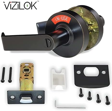 VIZILOK ADA Compliant, Single Egress Indicator Privacy Lock C5FA-L Durable ANSI Grade 2 Comp Commercial Left Handed Non Reversible in-Use or Vacant Push Button Lever - Oil Rubbed Bronze