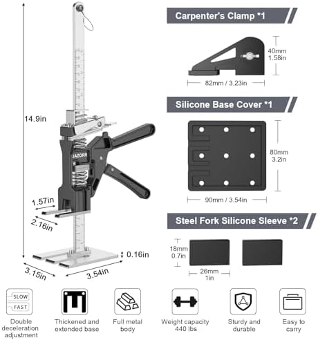 2Pcs Metal Labor Saving Arm Jack, Hand Furniture Lifter Tool, Furniture Jack, 440LBS Capacity Precise Control Slow/Fast Descent for Lifting Door Furniture, Window, Wall Tile Positioning