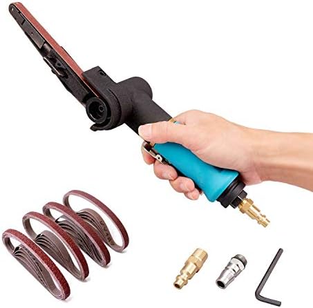 Pneumatic Tool Air Belt Sander,1/4" Air Inlet,Air Belt Sander (3/8" x 13") with 12pc Belts (#40，#60，80#，120#),3/8" Air Belt Grinder For Aluminium, Iron, Steel And Etc. Metal Polishing