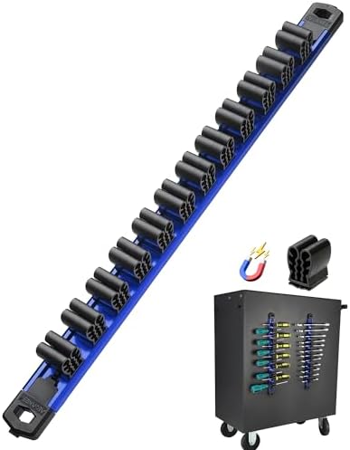 ALOANES 1PC Magnetic Screwdriver Organizer - 12 Slot Aluminum Alloy Rail for Toolbox & Metal Pegboard, Strong Magnetic Holder for Wrenches, Pliers, Workshop Garage Storage(Blue)