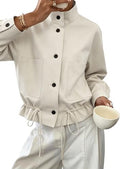 Womens Funnel Neck Jackets Fall Casual Ruffle Hem Cropped Coats