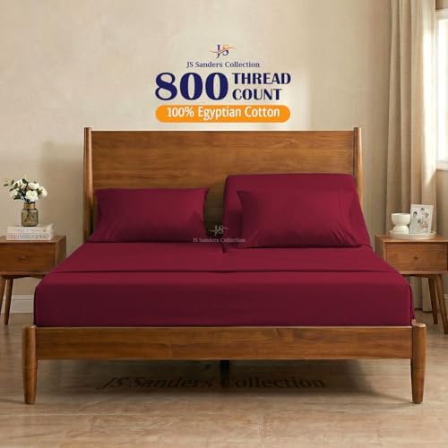 JS Sanders Collection Split Head Sheet Set 4PC Queen Size, Burgundy