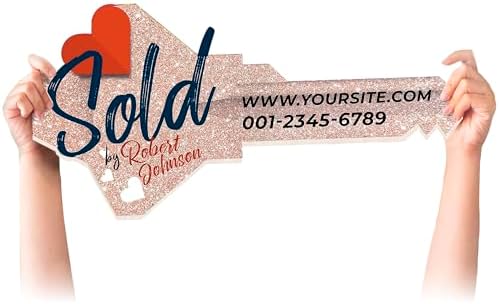 Customized Giant Key Sign for Realtors - Personalized Sold Key for Real Estate Marketing - Rose Gold Heart Style Size L