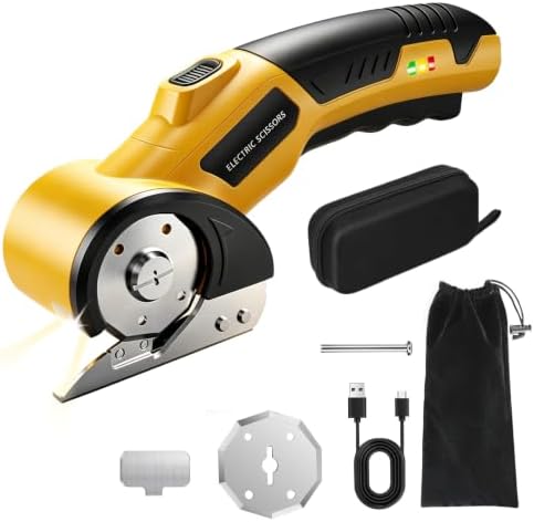 Cordless Electric Scissors, 4V Electric Mini Box Cutter Cardboard Cutter With LED Light, 2000mAh Battery High-Efficiency Brushless Motor Carpet Cutter Tool, Rotary Cutter for Cloth, Cardboard, Carpet