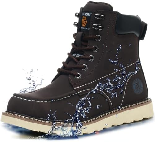 Steel Toe Boots for Men-6 Inch Moc Toe Safety Work Boots Non-Slip Resistant Indestructible Construction Western Boot Mens Steel Toes Shoes