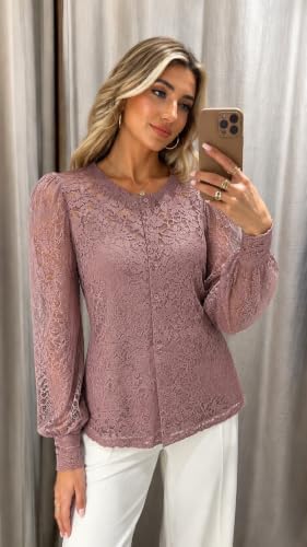 Zeagoo Long Sleeve Shirts for Women Lace Top Button Up Blouse Dressy Casual