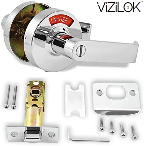 VIZILOK ADA Compliant, Single Egress Indicator Privacy Lock C5FP-R Durable ANSI Grade 2 Comp Commercial Right Handed Non Reversible in-Use or Vacant Push Button Lever - Polished Chrome