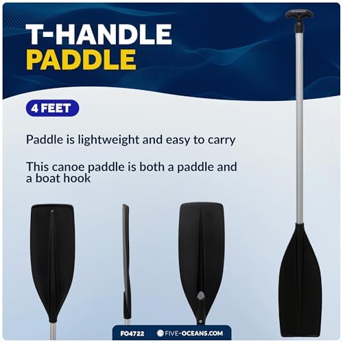 Five Oceans 4-Feet Canoe Paddle - Boat Paddle, T-Handle Oar Paddle for Canoe, Kayak and Small Boats - Corrosion-Resistant Floating Boat Paddles Marine-Grade Aluminum & Heavy-Duty Plastic | Aluminum Shaft & High Impact Plastic Blade