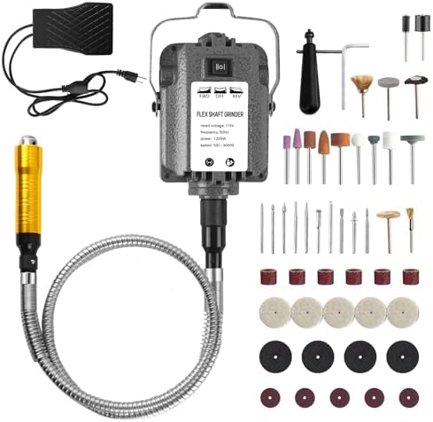 1200W 30000RPM Electric Flex Shaft Rotary Tool, Flex Shaft Grinder, Hanging Wall Mount Rotary Tool with Foot Pedal Control, Metal Flexible Shaft, Polishing Accessories