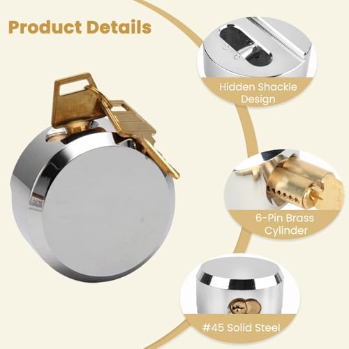 3 Pack Hidden Shackle Padlock Keyed Alike Heavy Duty Trailer Puck Silver