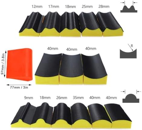 16PCS Hand Sanding Block Set, Interchangeable Assorted Contoured Profile Self Adhesive Groove Curved Surface Polishing Block for Woodworking Wall GrindingSanding Pad Kit