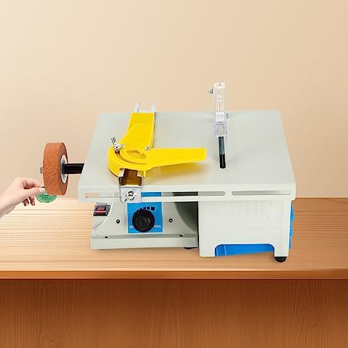 750W Mini Table Saw & Polisher, Adjustable Jewelry Making Bench Grinder Sander w/Flex Shaft for Cutting Rocks