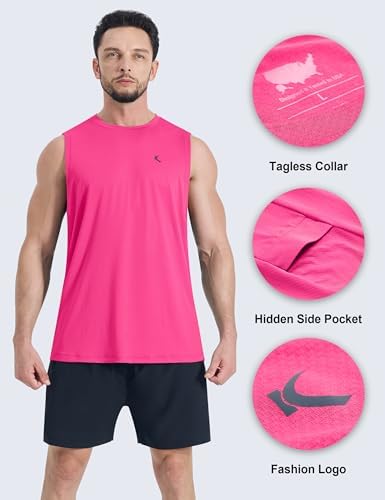 KPSUN Men's Quick Dry Workout Tank Top Summer Beach Shirt | UPF 50+ Sleeveless Gym Muscle Shirt with Hidden Pocket for Keys. Ideal for Gym Training, Outdoor Running, And Beach Workouts