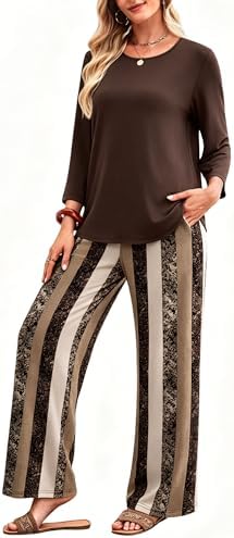 WIHOLL Two Piece Sets for Women Lounge 3/4 Length Sleeve Womens Tops Graphic Pants with Pockets Summer Outfits 2026