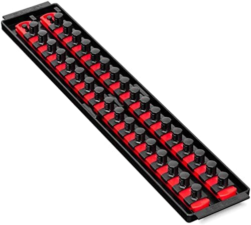 Ernst Manufacturing 19-Inch Socket Boss 2-Rail 1/2-Inch-Drive Twist-Lock Socket Organizer, Red (8454-A) - Made in USA