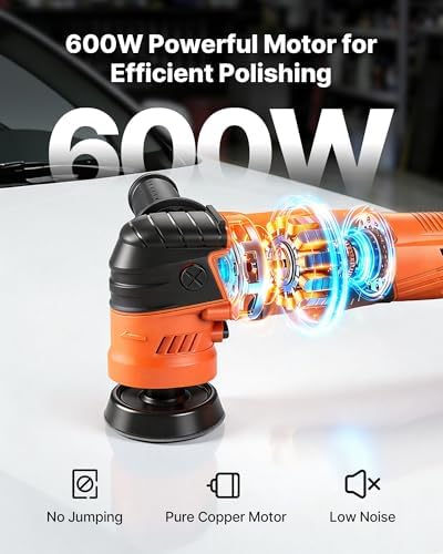 VEVOR Car Buffer Polisher, 1.2"/2"/3" Rotary Polisher Buffer, 600W 6 Variable Speeds 1000-4500RPM Car Polisher Waxer Kit for Cars Detailing, Waxing, Polishing, Scratch Removal