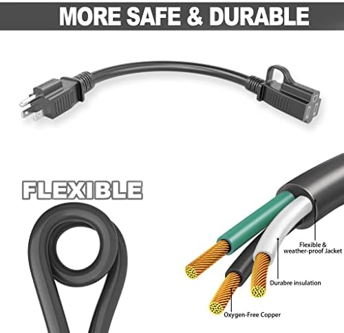 HUANCHAIN Indoor Outdoor Black Extension Cord 10 FT Waterproof 16/3 Gauge