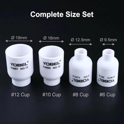 YOBEL 35PCS Jumbo TIG Cup Kit, Large Bore Gas Lens for WP-17/18/26 Torch