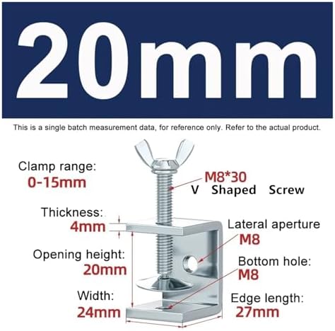 1PCS Galvanized Carbon Steel Tiger Clamp Multiple Shapes Open Height 20-130MM Thickened Material Fixed Fixture Clamping Device(20MM,V Type)
