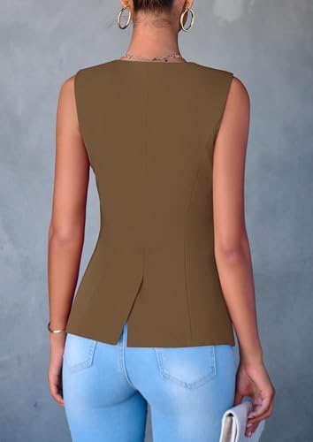 PRETTYGARDEN Women Tailored Suit Vest Business Casual Tops