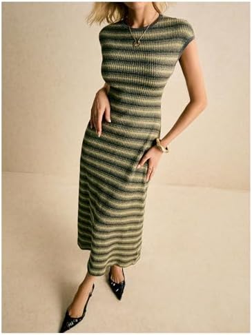 SOLY HUX Women's Striped Midi Dress Casual Work Knit Bodycon Summer Dresses
