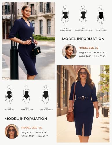 GRACE KARIN Women's Work Dress 3/4 Sleeve V Neck Bodycon Dress with Belt