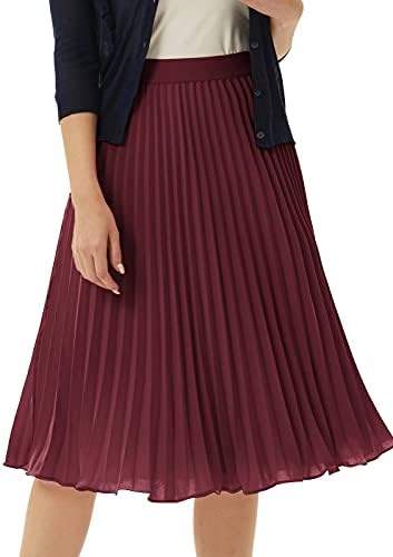 GRACE KARIN Pleated Midi Skirt for Women Chiffon A-Line Outfits