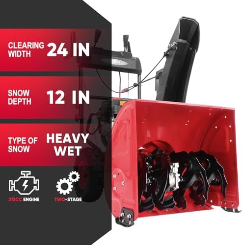 PowerSmart Self-Propelled 2-Stage Gas Snow Blower 24-inch 212cc Engine with Electric Start, Reinforced Steel Housing