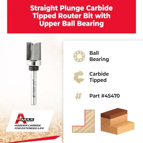 Amana Tool - 45470 Carbide Tipped Straight Plunge 5/8 Dia x 3/4 x 1/4" Shank with Uppe