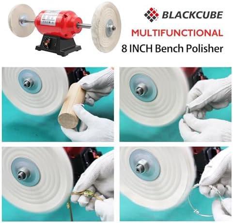 BLACKCUBE Bench Buffer Polisher Motor with 8 Inch Dual Buffering Wheels, Benchtop Polishing Machine for Jewelry, Metal, Wood, Plastic and Knife Sharpening