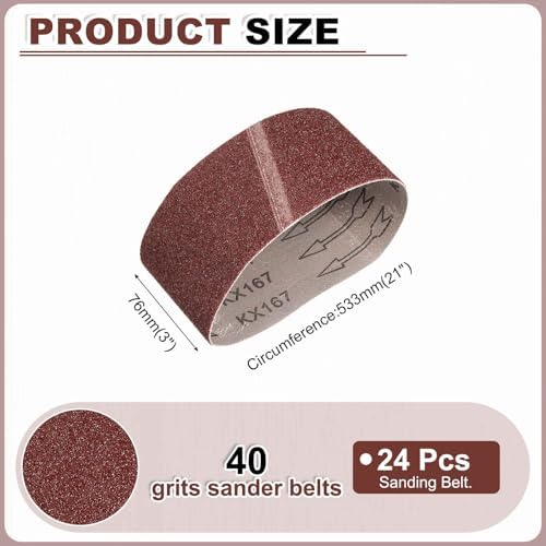 HARFINGTON 3 x 21 Inch Sanding Belts, 24 Pcs 40 Grits Aluminum Oxide Abrasive Belt Sander File Belt for Woodworking, Metal Polishing, Knife Sharpener
