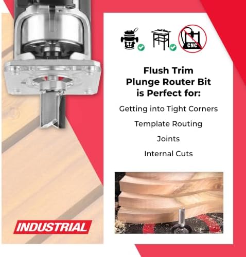 Amana Tool 45479 Carbide Tipped Flush Trim Plunge Template 9/16 D x 3/4 CH x 1/4 Inch SHK w/Upper Ball Bearing Router Bit