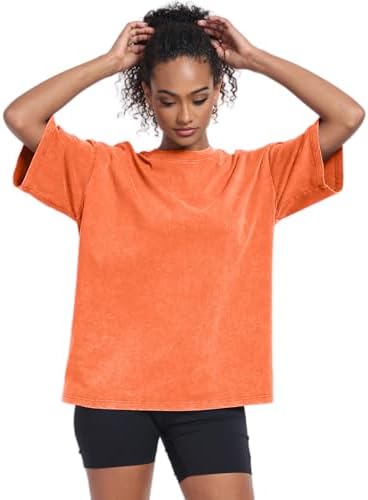 Womens Vintage Oversized T Shirts Acid Washed Baggy Cotton Tee Workout Gym Shirts Boyfriend Short Sleeve Tops