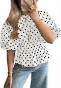 Cicy Bell Women Polka Dot Peplum Blouse Round Neck Puff Sleeve Summer Top