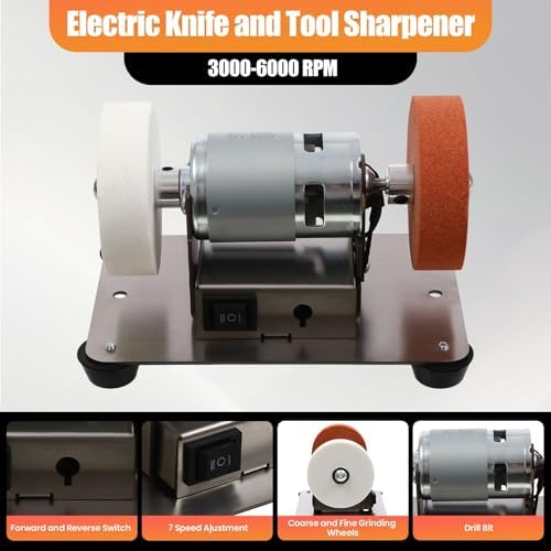 Mini Benchtop Sander Electric Bench Grinder Spindle Sander Low Noise Polishing Grinding Machine 7 Adjustable Speed Small Grinder for Woodworking Knife Making Crafts DIY