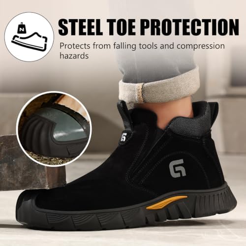 GLANOUDUN Steel Toe Shoes for Men Welding Work - Slip-On, Mid-Top Coverage