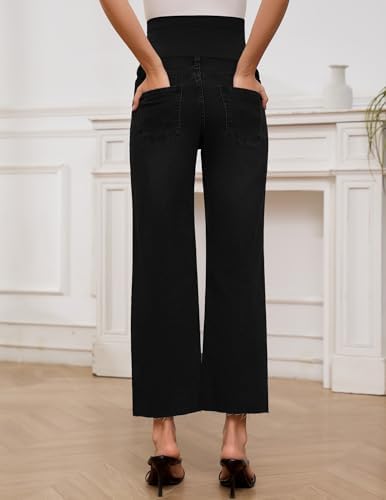fitglam Women's Maternity Jeans Straight Leg Relaxed Fit Over Belly Pregnancy Denim Work Pants Maternity Clothes with Pockets