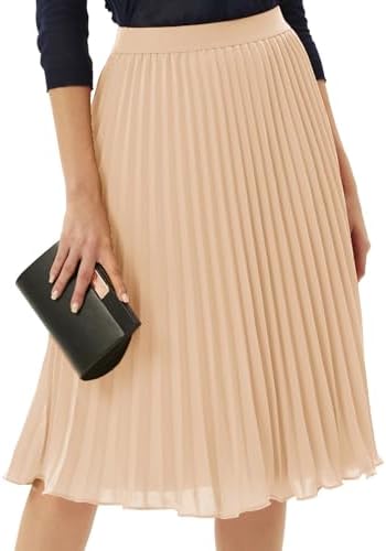 GRACE KARIN Pleated Midi Skirt for Women Chiffon A-Line Outfits